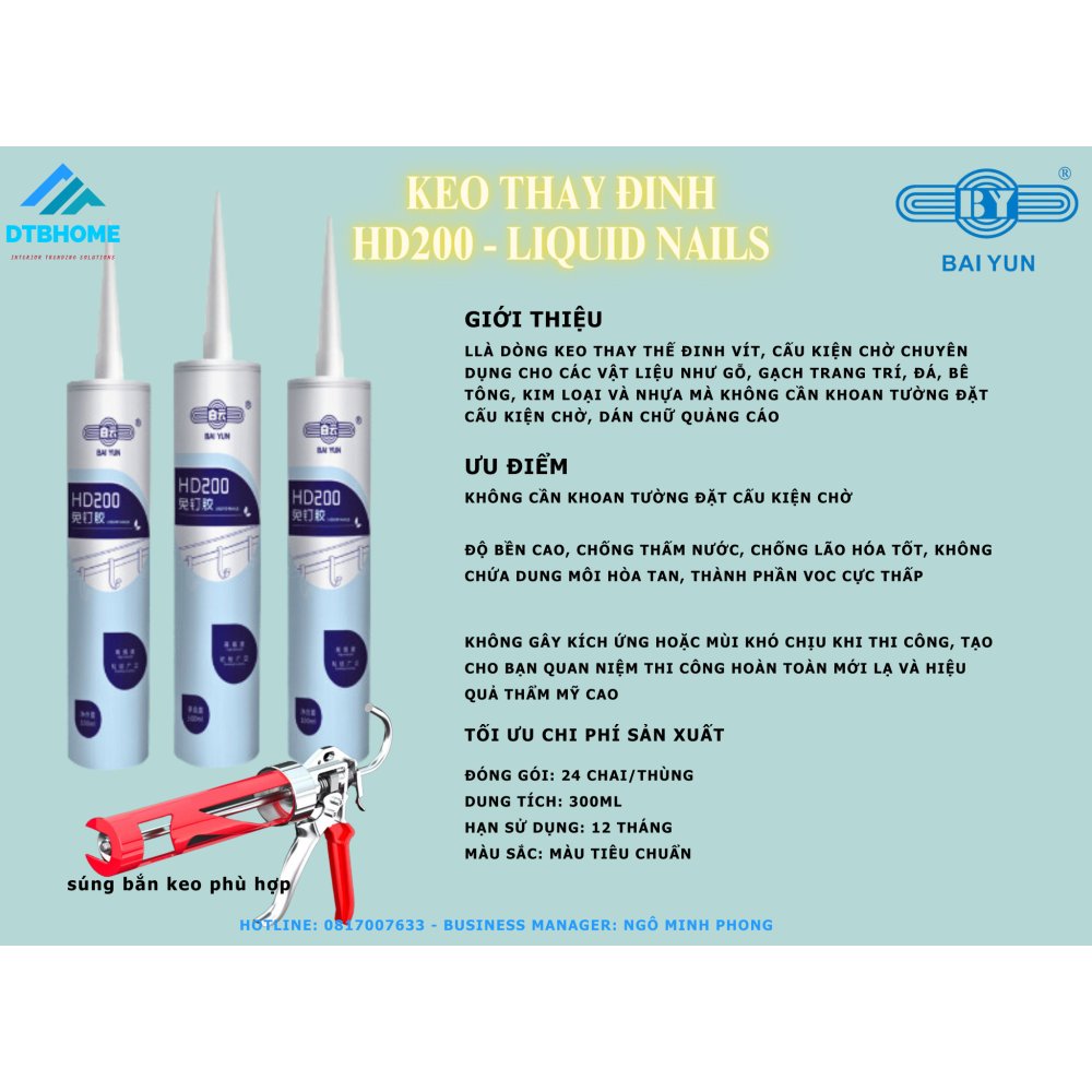 Keo Baiyun Miễn Đinh Nội Ngoại Thất HD200