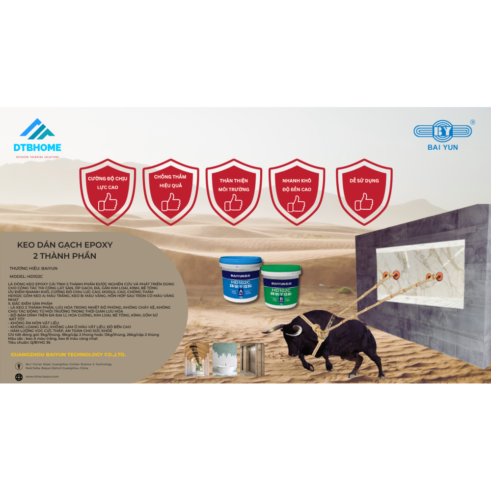 Keo Baiyun dán gạch, đá epoxy 2 thành phần HD102C