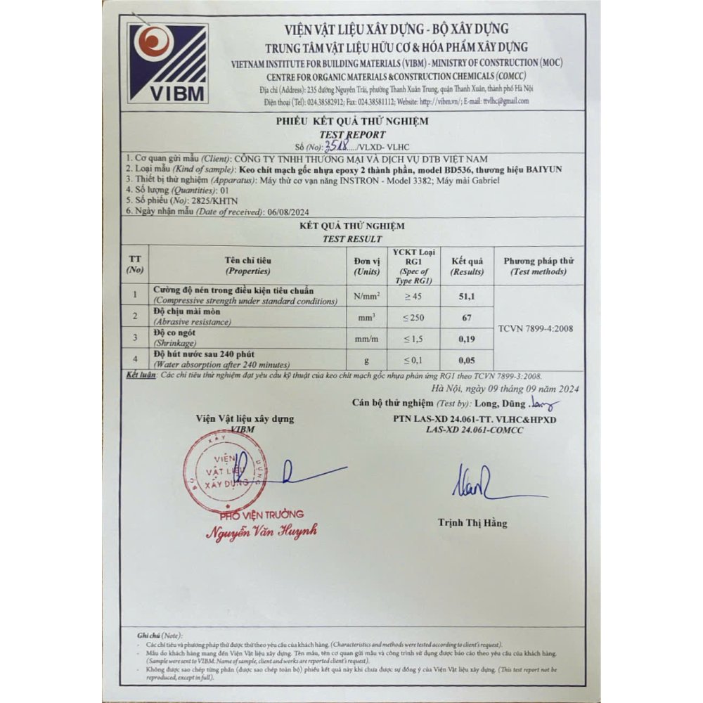 KEO CHÍT MẠCH EPOXY 2 THÀNH PHẦN BAIYUN BD536